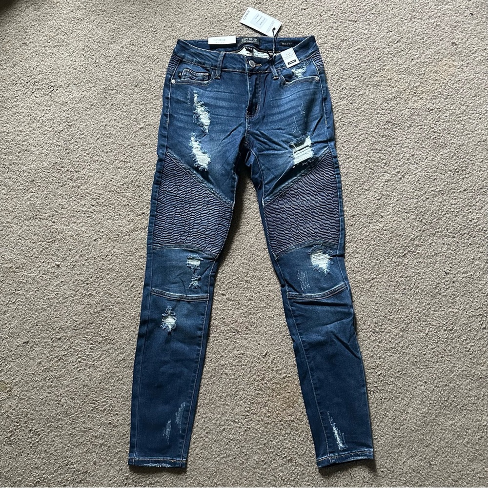 Judy Blue Skinny Distressed Moto Jeans Sz 1/25 JB8469